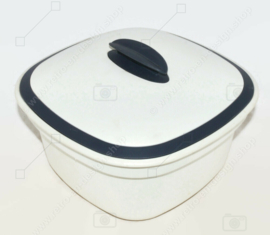 Vintage Tupperware Tamiz-Servidor azul y blanco o Multiserver/Steamer con tapa y perilla