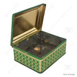 Lata rectangular verde, "té Assam", té indio bebiendo damas en la tapa