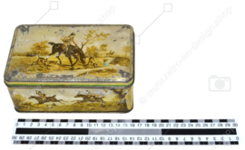 Vintage tin by De Gruyter with horses and an English hunting scene regarding the fox hunt