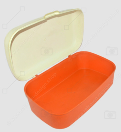 Vintage Curver plastic bread bin in orange with white lid