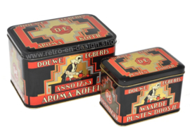 Conjunto vintage compuesto por un aroma de Douwe Egberts koffieblik y waardebonnendoosje