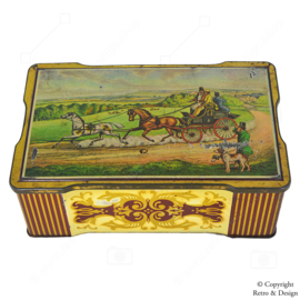 Vintage British Tin Box with Stagecoach: Elegance from Bygone Eras