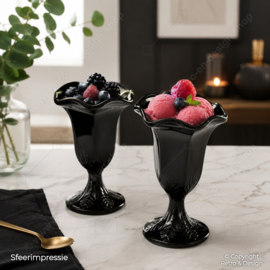 Black sorbet glass or sundae on foot, by Arcopal France