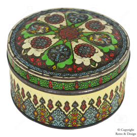 Boîte ronde vintage avec design oriental – Contenant fabriqué aux Pays-Bas (1950-1970)