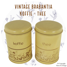 "Enchanting Brabantia: Vintage Coffee and Tea Canister Set with Wildflower Decor"