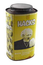 Large rare vintage HACKS tin in yellow colors