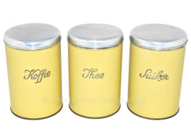 Juego de tres latas vintage para café, té y azúcar