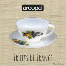 Tea cup or soup bowl, Arcopal Fruits de France, with saucer