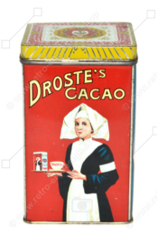 Square vintage cocoa tin with loose lid, "Droste's Cacao", Two Haarlem Girls