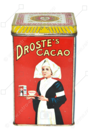 Vierkant vintage cacaoblik met los deksel, "Droste's Cacao", Twee Haarlemse Meisjes
