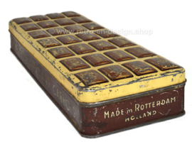 Elongated Brocante tin box with relief lid for Carros, chocolate from DRIESSEN