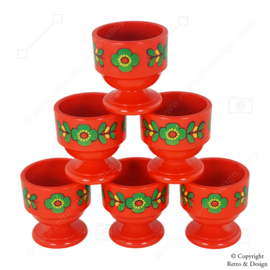 Set of six vintage Emsa Egg Cups in red with floral pattern