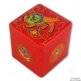 Van Nelle Lotus Tea Tin – Vintage Cube with Oriental Lion