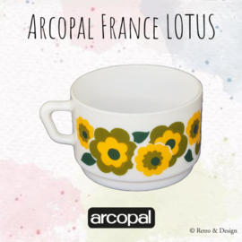Bol à soupe ou tasse à thé Arcopal Lotus motif fleuri jaune/vert