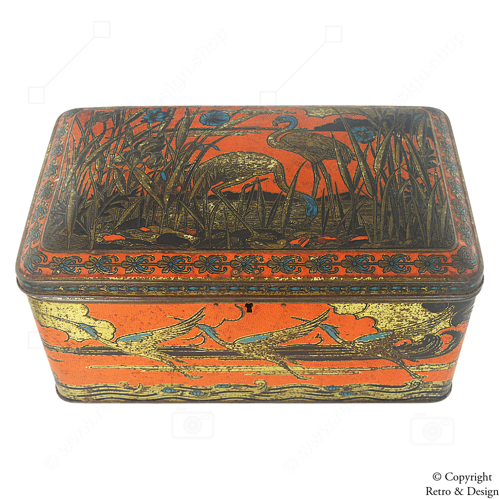 Van Melle Blechdose (1931–1949) – Exotische Vögel & Originalschloss mit Schlüssel | Seltene Vintage-Rarität