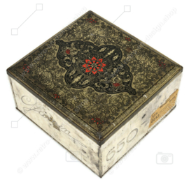 Combined vintage silver-coloured Jamin tin with filigree lid in floral motifs, 1963