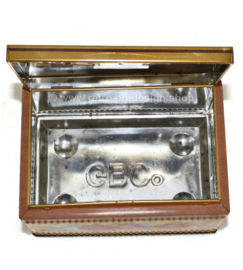 Blikken vintage spaarpot van De Beukelaer met handvat door GBC (General Biscuit Company)