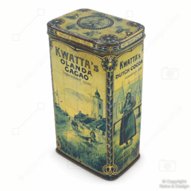 Antique Kwatta Cocoa Tin – Delft Blue Dutch Scenes – 1900–1925