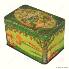 Rectangular vintage cocoa tin with hinged lid, "De Gruyter's cocoa", Groenmerk