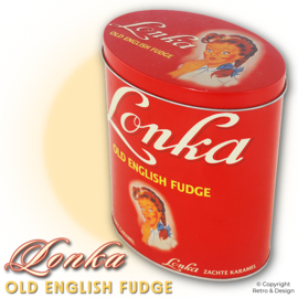 Boîte Rétro Lonka – Boîte Ovale Rouge pour Caramels avec Illustration Années 1950
