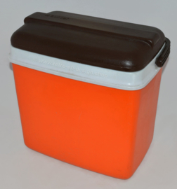 Vintage 1970s orange cooler with brown lid made by Curver