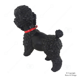 Único juguete vintage de plástico, caniche, de la antigua RDA/URSS - Negro con un collar rojo y cabeza giratoria