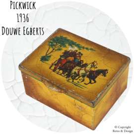 Vintage Blikken Trommel met Voorstelling van Koets met Paarden voor Pickwick Thee van Douwe Egberts