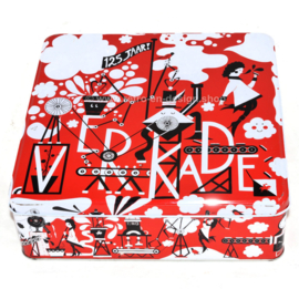 Square cookie tin 125 years Verkade in red, white and black