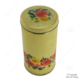 "Nostalgic Beauty: Vintage Verkade Cracker Tin with Gold Craquelure and Rose Motif"