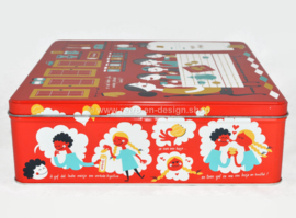 Square Verkade biscuit tin with illustrations by Esther Aarts