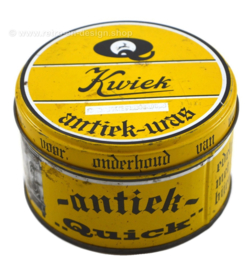 Vintage gelbe Blechdose für Quick / Kwiek Antiquitätenwachs