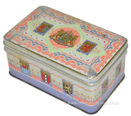 Rectangular tin with image of 12 Dutch provincial coats of arms in mosaic by De Gruyter