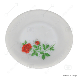 Plat Rond Arcopal En Verre Opale - Modèle Roseraie - Vintage XXe