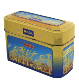 Blikken vintage doos voor Crackers van Wasa met afbeeldingen van rijp graan