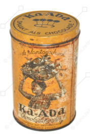 Vintage tin cocoa canister for 1 pound "Ka-Aba" plantation drink "tastes like chocolate" by N.V. Koffie Hag, Amsterdam