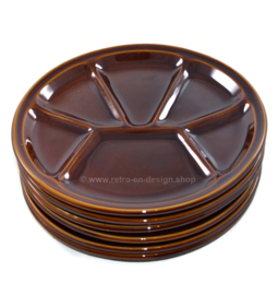 Vintage set of brown glazed earthenware fondue plates