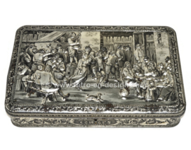 Lata vintage con el cuadro La boda campesina de David Teniers en relieve