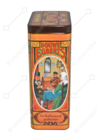 Retro coffee canister made by Douwe Egberts with nostalgic images