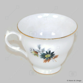 Taza y plato de porcelana "Queen Anne" - Bone China made in England - estampado floral en tonos marrones