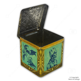 Albert Heijn Vintage Tea Tin – Square Cube, Gold with Oriental Woman