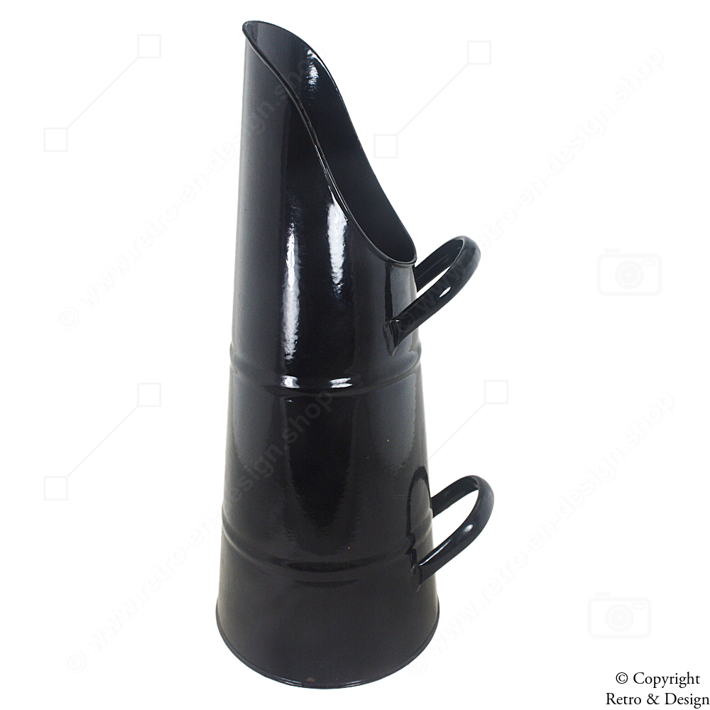 Seau à charbon noir vintage des années 1950 avec doubles poignées