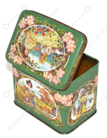 Vintage chocolate tin with images of four seasons and nostalgic ladies