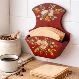 Portafiltros de Café Vintage de Madera – Pintado a Mano – Motivo Floral