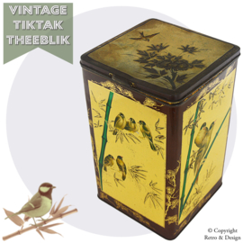 Caja de té vintage Tiktak (1939) con Pájaros en Bambú – Verblifa