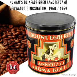 Round cylindrical stock tin for coffee, Douwe Egberts anno 1753 aroma coffee