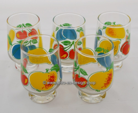 Set van 5 vintage jaren '70 fruitglaasjes