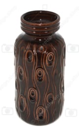 Loza vintage, jarrón de cerámica de Schreurich en marrón con patrón de líneas "Koralle", modelo 242-22