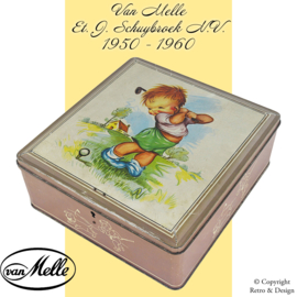 Boîte à bonbons décorative Van Melle vintage des années 1950 - avec garçon golf