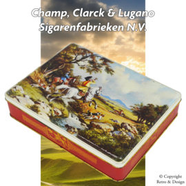 "Vintage Masterpiece: Picturesque Cigar Tin with Glorious Deer Hunt"