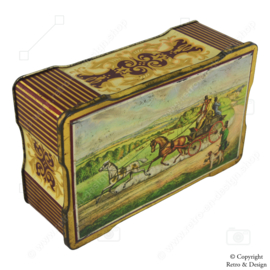 "Enchanting Vintage Tin: An English Carriage Ride on an Elegant Scalloped Drum from 1920-1970"